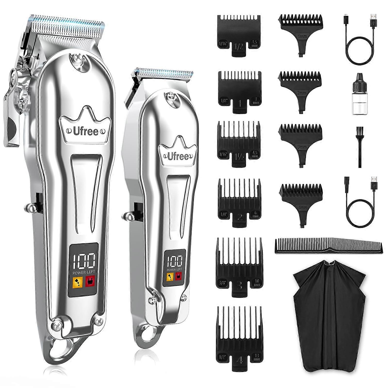 Hair Clippers for Men Cordless with LED Display, Professional Barber Clippers and Trimmers Set, Silver