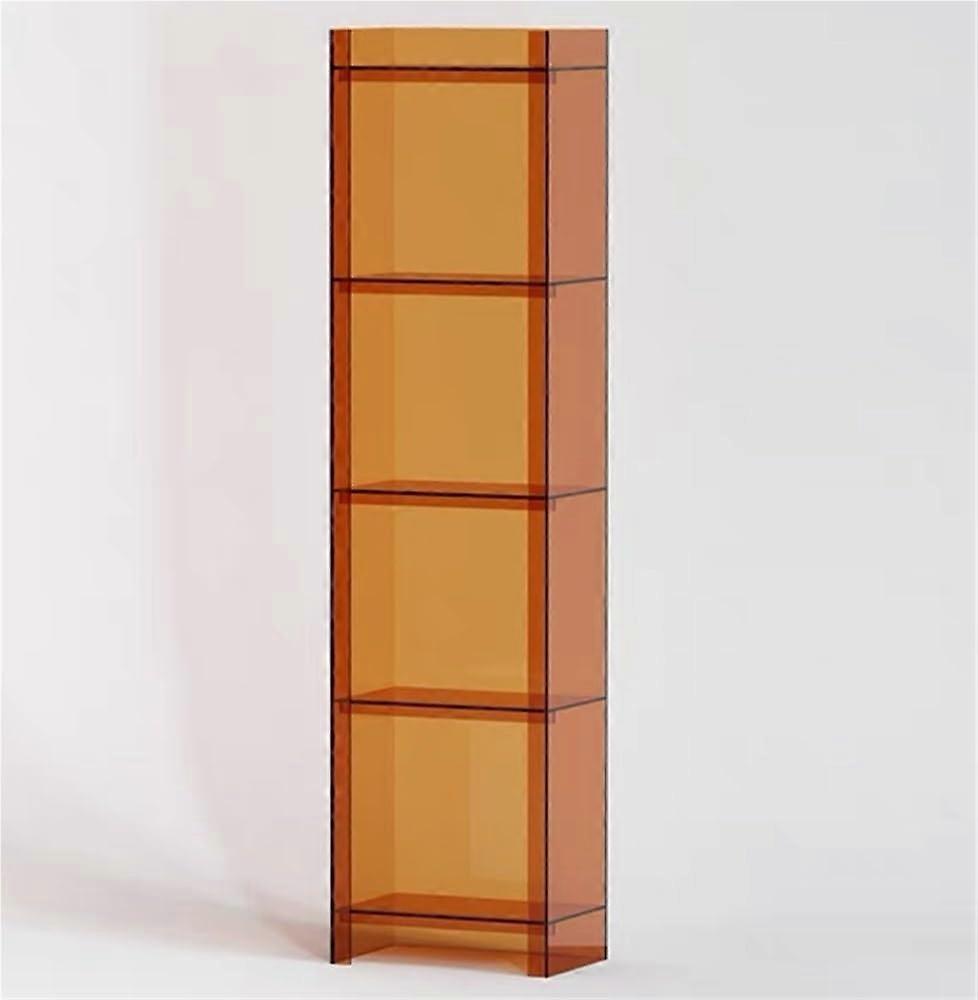 Acrylic Bookshelf 5 Tier Slim Tall Narrow Clear Storage Shelf with Modern Design for Bedroom Orange