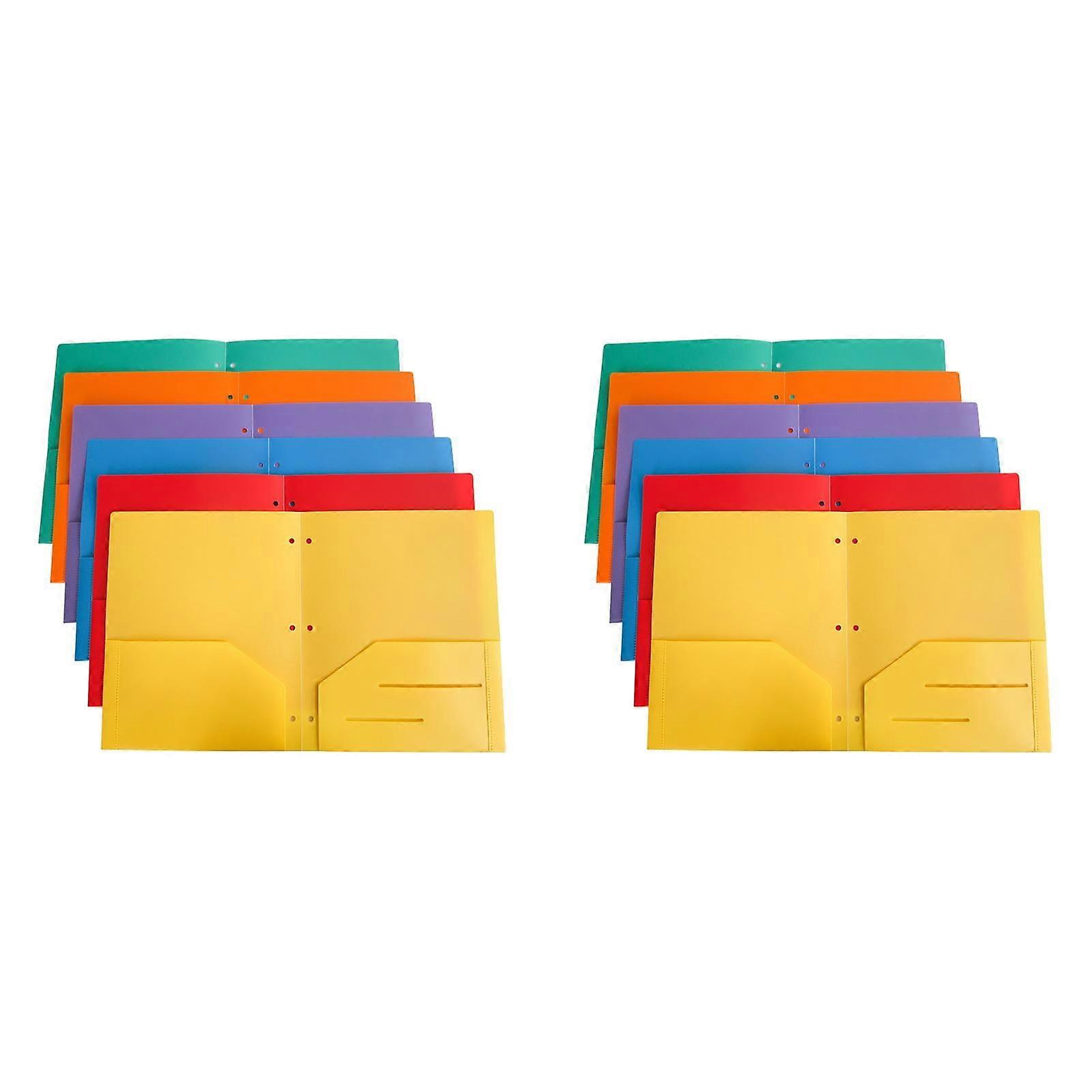 LKWLPD 2 PCS Plastic 3-Hole Folders with Pockets, PP Double Pocket File Folders Compatible with 3 Ring Binder for Student, Teacher, Office (Random