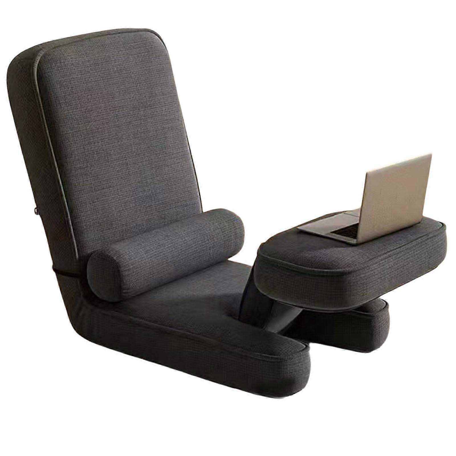 Adjustable 3in1 Convertible Floor Chair with Backrest Table and Double Padding Grey
