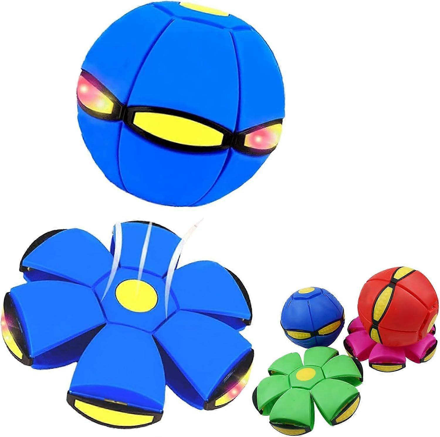 Fantastic Magic Metaball, Children's Bouncing Ball, 2-in-1 Bouncing Ball & Flying Saucer Toy, Switchable Dual Forms with 6 Colorful Lights (Blue)