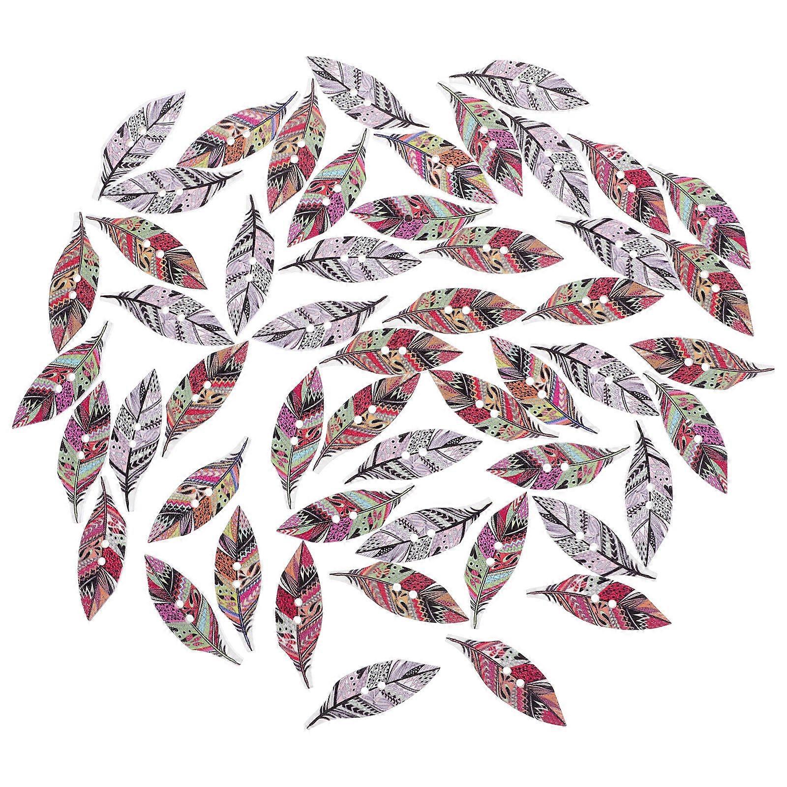 Creative Plume Designed Wooden Buttons for Decoration 50Pcs Pack