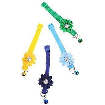 Haustierhalsband mit Blumen- und Glöckchendesign, verstellbar, 4er-Pack, für Katzen und Hunde zur Dekoration