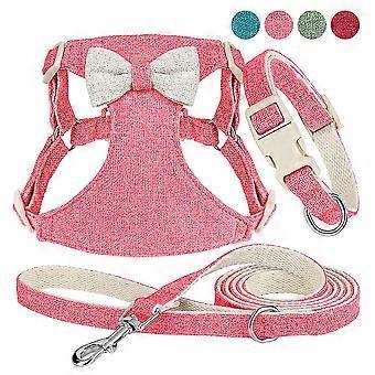 Cute Bowtie Dog Cat Collar and Harness and Leash set Pet Puppy Vest XXS-S 26-27s