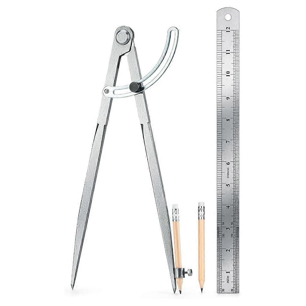 Woodworking Compass Geometry Tool - Professional Locking Drafting Compass with Pencil Holder 300mm