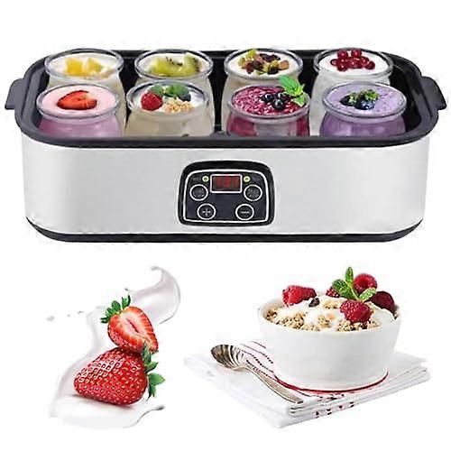 Yogurt Maker 1400ml Electric with Adjustable Temperature and Timer, 8 Glass Jars, Stainless Steel