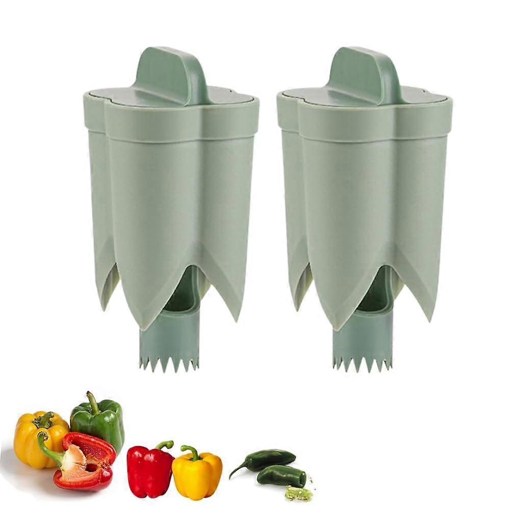 2PCS Bell Pepper Corer and Deseeder Tool with Sharp Blades for Fast Pepper Seed Removal Green