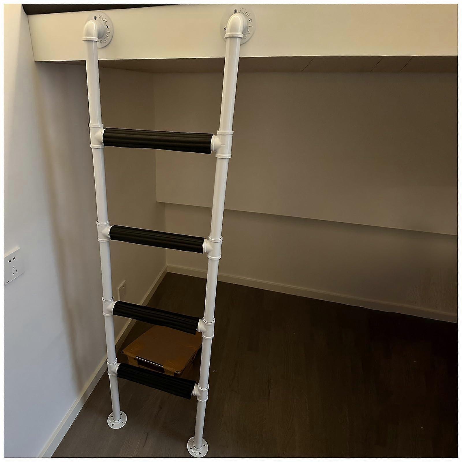 Heavy Duty White Wrought Iron Bunk Bed Ladder with Padded Rungs, 68 Inch Loft and Attic Access