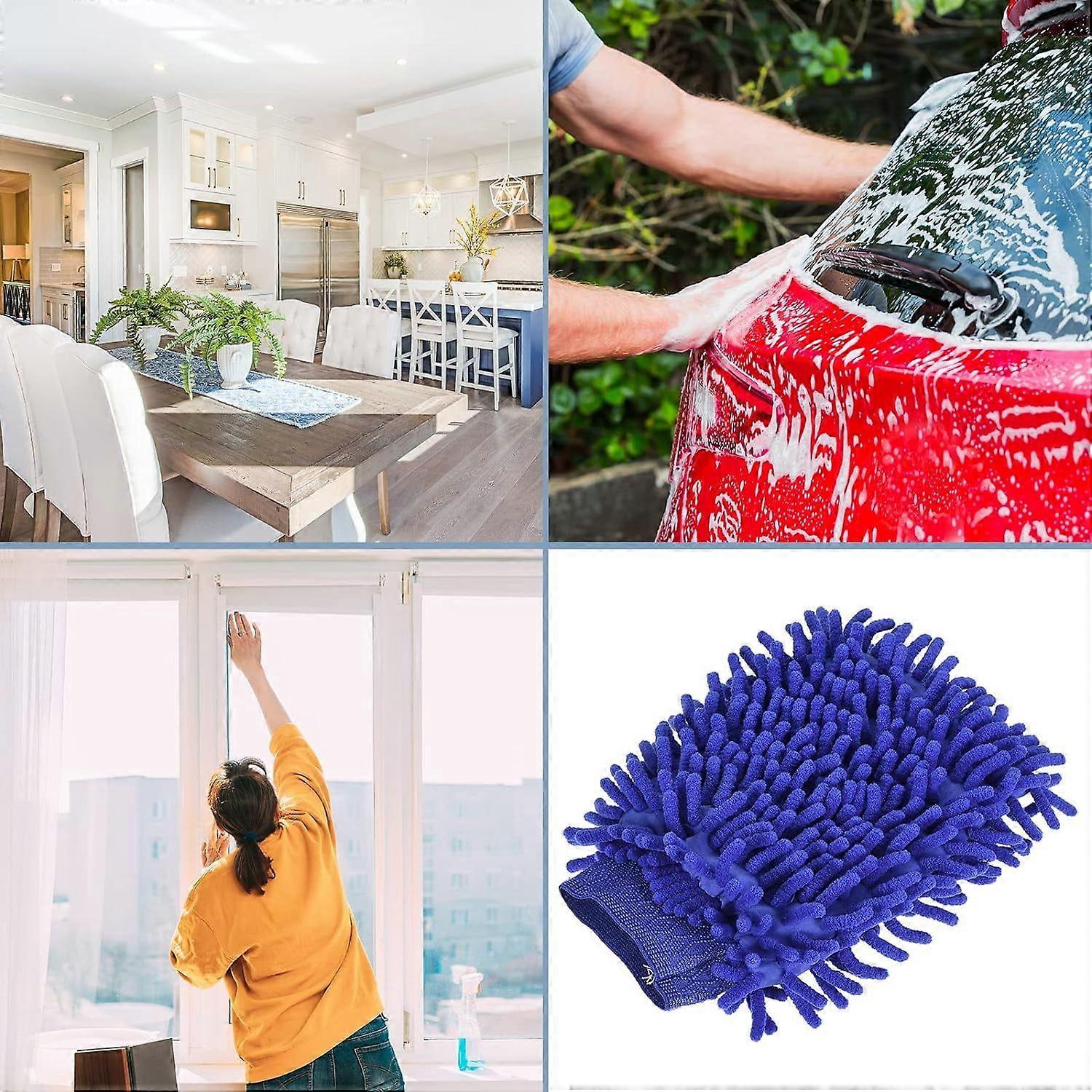 Microfiber Chenille Wash Mitt - Double Side Reusable Gloves for Cleaning,