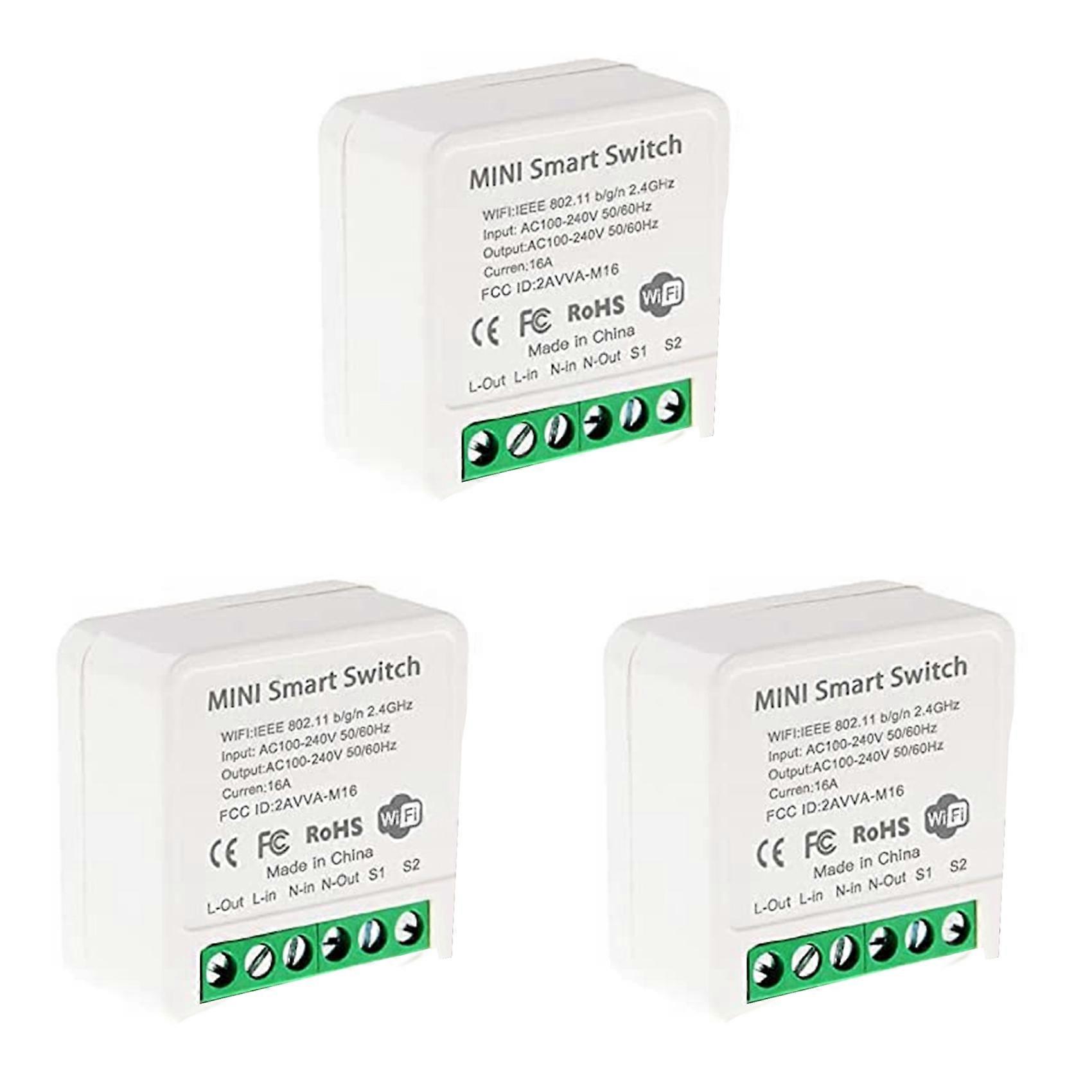 3X Mini Smart WiFi Relay Switch, DIY Timer Light Switch Module Smart Life/Tuya Application, Wireless Remote Control