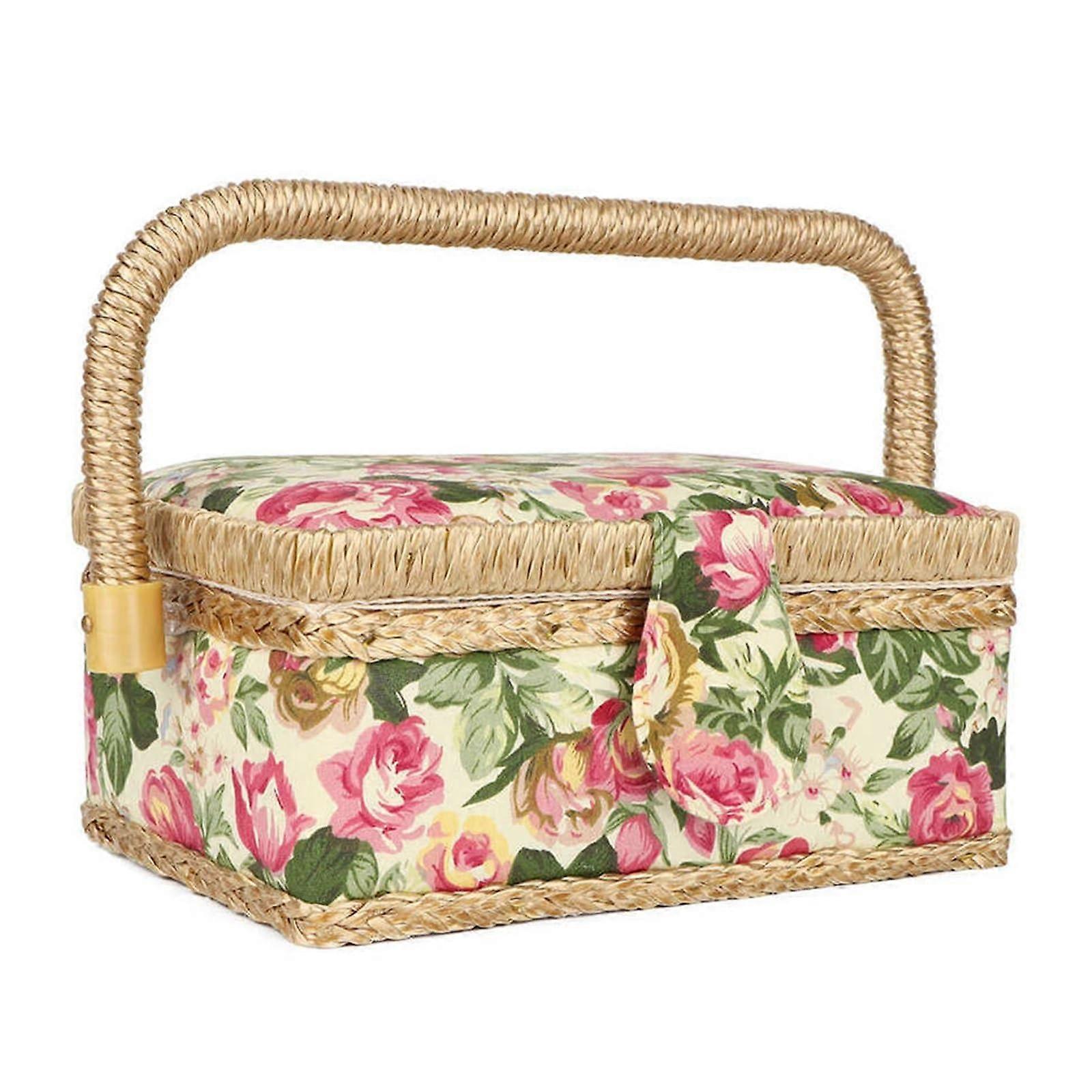 Double Layer Fabric Sewing Storage Box Organizer with Handle and Removable Tray