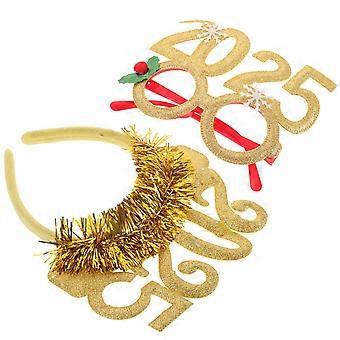New Year Theme Headband For Festival Parties And Family Gatherings In Golden Material With Photo Prop Function 1 Set