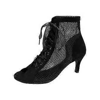 Offene Stiletto-Stiefeletten mit Schnürung für Damen, Mesh-Abendschuhe, High Heels, Ballsaal-Sandalen, Schwarz, Größe 8,5