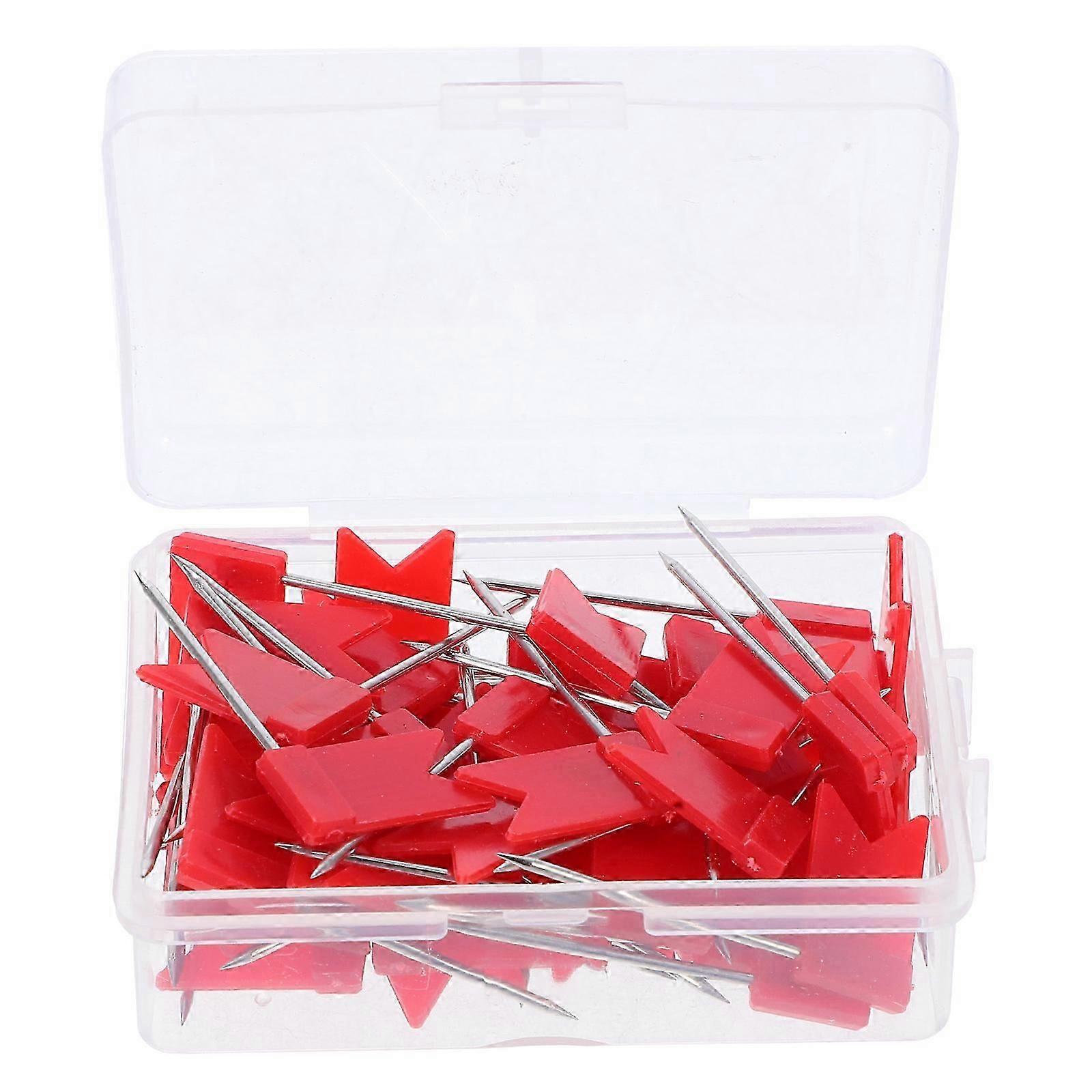 Flag Push Pins, 50Pcs Red Plastic & Iron Map Tacks for Marking