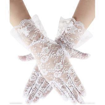Dameshandschoenen van kant voor vrouwen, theekransjeshandschoenen, elegante korte handschoenen, hoffelijkheidshandschoenen voor bruiloften, diners en operafeesten, wit.