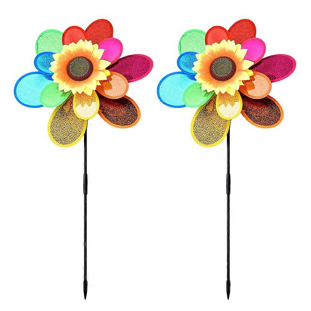 Assorted Color Sunflower Windmill for Kids 2Pcs Double Layer Plastic