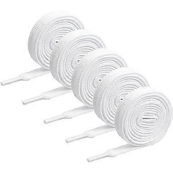 5 Pairs Flat Sports Shoelaces, Flat Sports Shoelaces, Economical, 8mm Wide, Suitable for Sports Shoes, Running, Adults, Children (White)