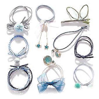 Conjunto de 9 peças de elásticos de cabelo com flores de pérola sintética para meninas, cor rosa.