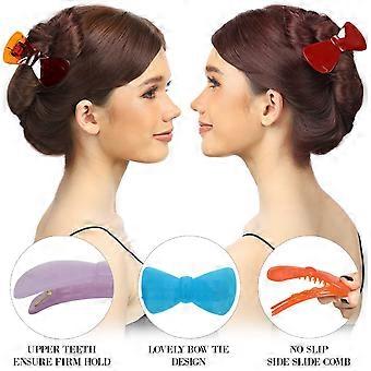 6 Pcs Womens French Barrette Cute Flat Ribbon Bow Styling Strong Hold Firm Grip Teeth Side Slide Beauty Fashion Accessory Plastic Hair Clips Clamp, Me