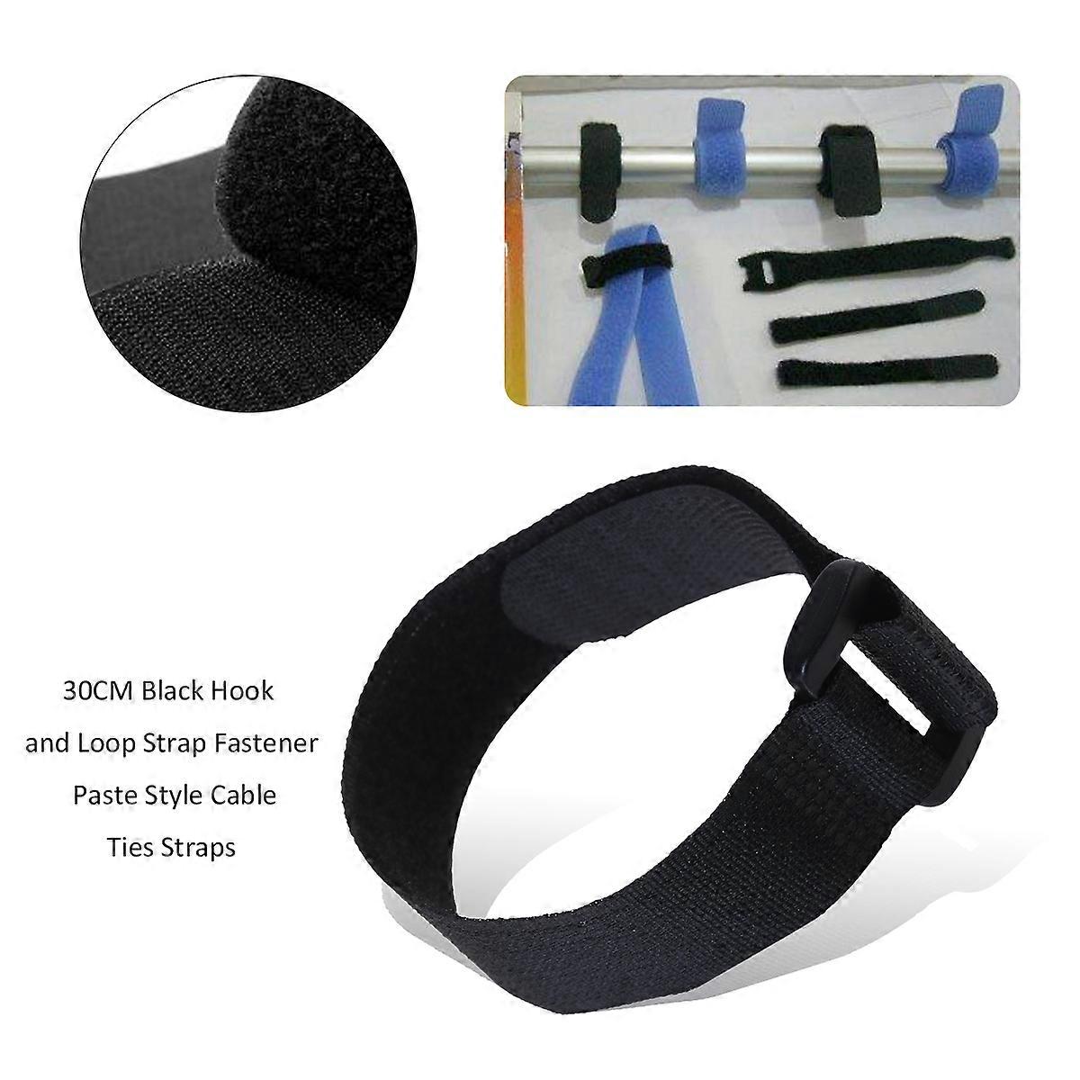 5pcs 30CM Black Hook and Loop Strap Fastener Paste Style Cable Ties Straps