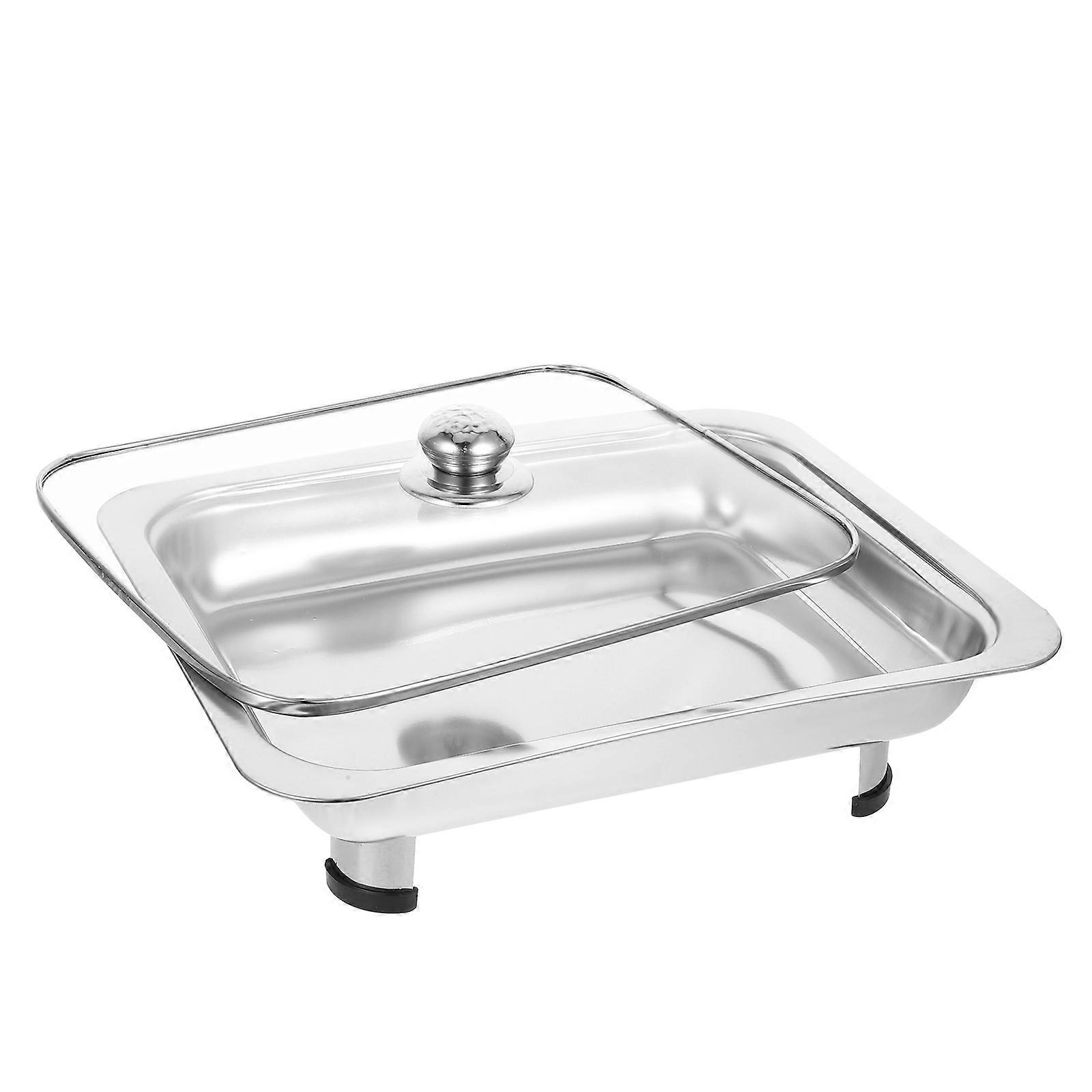 Buffet Server Stainless Steel Buffet Dish Tray Rectangular Canteen Basin with Cover