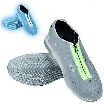 Waterproof Shoe Covers with Zipper, Reusable NonSlip Silicone Protectors for Men Women Kids XL Glow Blue
