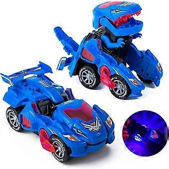 Dinosauro Trasformando Auto Dinosauro Elettrico Giocattolo Auto Dinosauro Trasformabile Automatica con Flash e Suono Adatto per 3-7 Anni Blu