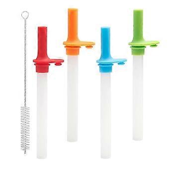 Replacement Straws, Plastic and Silicone, Detachable Design, Easy to Clean, 4 Pack with Bite Valves and Brush, Compatible with 15 oz Water Bottle