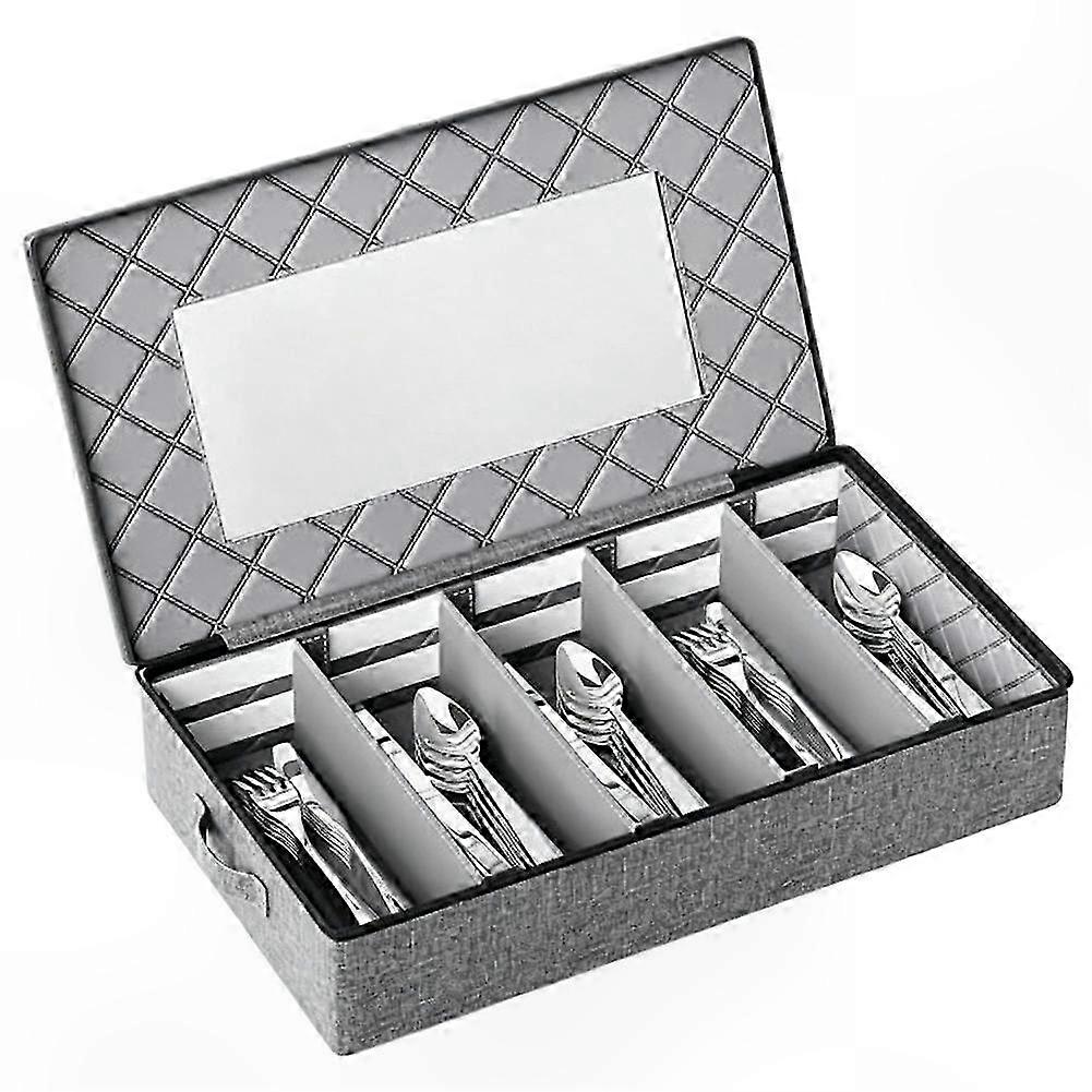 Silverware Storage Box Hard Shell Flatware Organizer with Adjustable Divider, Clear Window, and Zipper