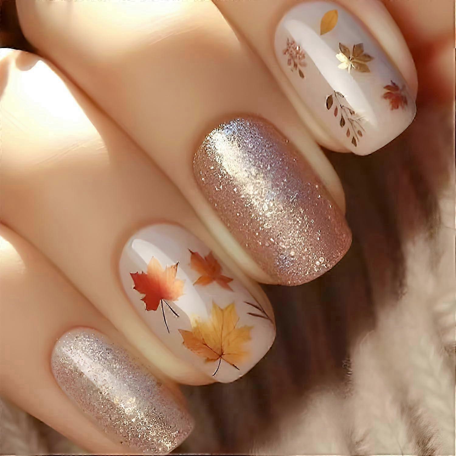 24Pcs Reusable Autumn Press On Nails