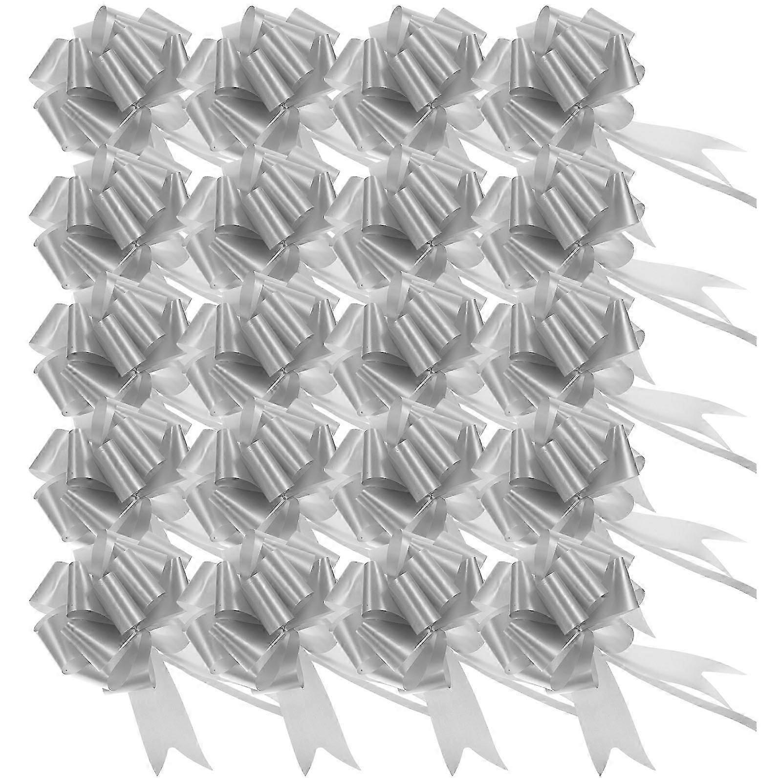 20Pcs Plastic Pull Bows Silver Gift Decor Ornaments