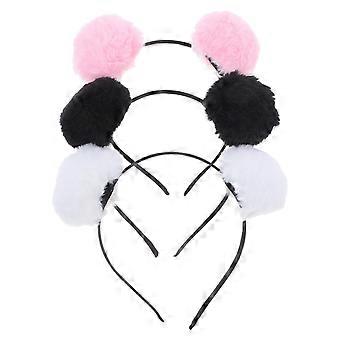 Tiara com orelhas de urso peludas e pompons para festa (3 peças)