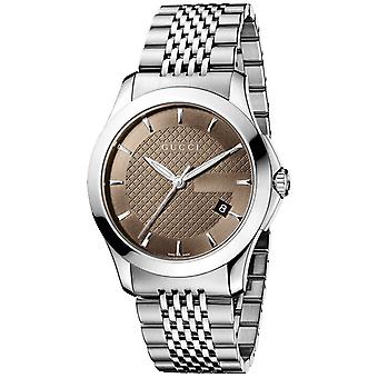 Gucci watch cab.126 md esf.brown quartz analog man watch with stainless steel bracelet YA126406
