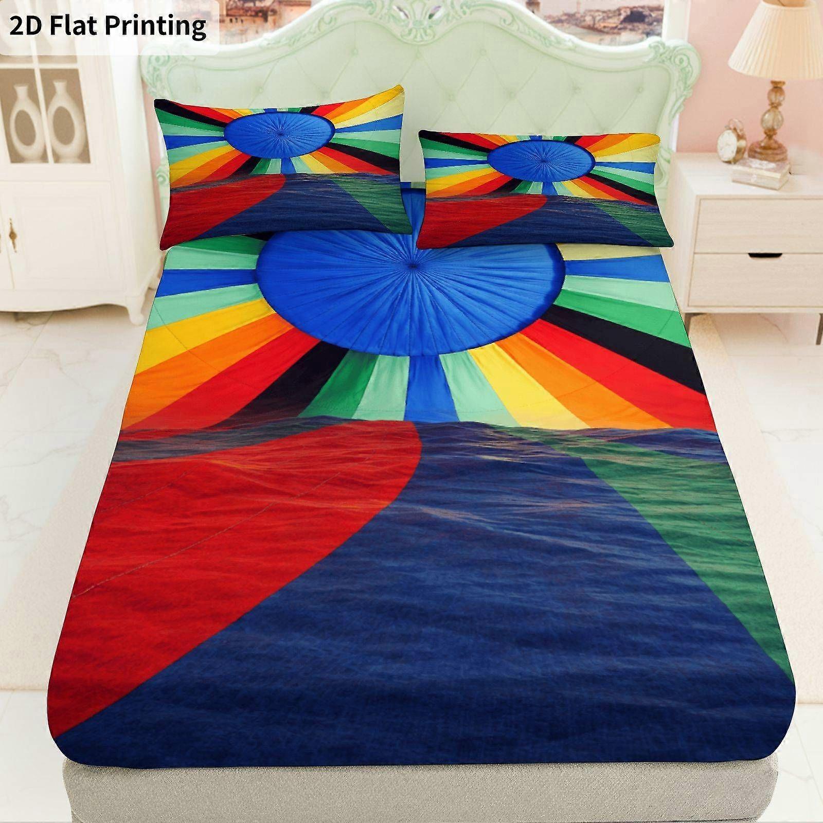 Rainbow Stripe Geometric Pattern Fitted Sheet Set , Party Theme, Comfortable Breathable Bedding, Mattress Protector Soft