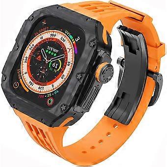 Carbon Fiber Case 49mm with Rubber Band for Apple Watch Ultra 2, Precise Fit and Easy Installation
