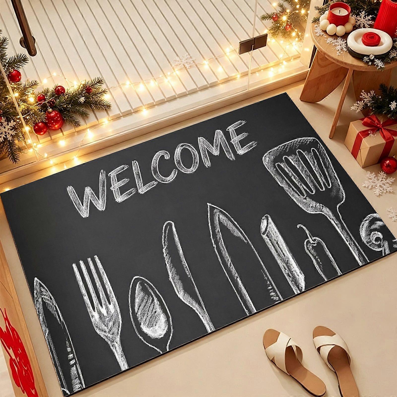 Printed Floor Mat Featuring knife fork tableware kitchen theme
