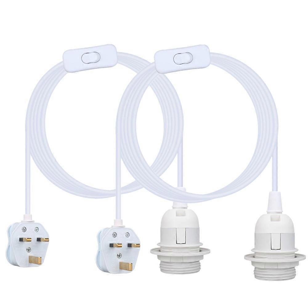 2Pcs UK Plug Ceiling Pendant Light Fitting E27 Screw Lamp Holder with Switch 2 Core Extension Cable Pendant Light Fitting Kit
