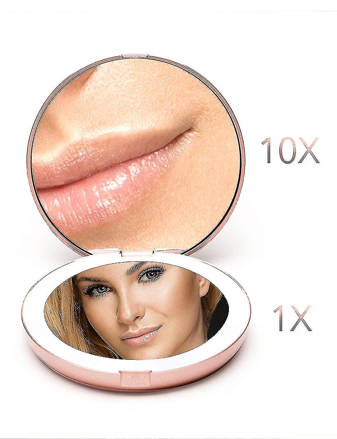 Pocket Illuminated Mirror, 1x / 10x Magnifying - Led Handheld Makeup Mirror With Natural Light, 12.7 Cm Diameter, Compact And Port