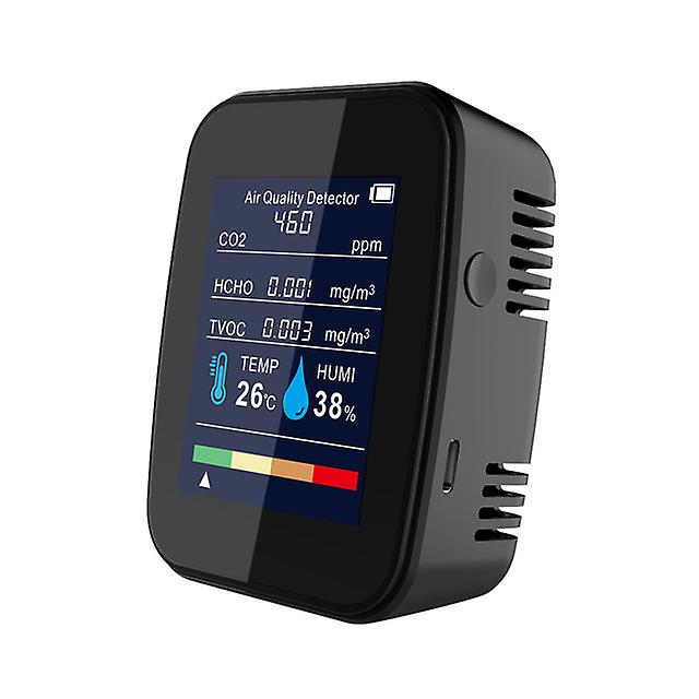 5 In 1 Air Quality Monitor Usb Rechargeable Digital Co2 Hcho Tvoc Temperature Humidity Tester Ndir Carbon Dioxide Meter