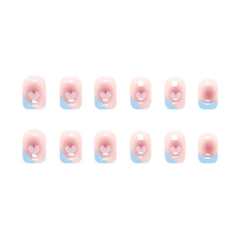 Pink Blue Edge Artificial Nails Thin Easy To Apply & Remove Fake Nails
