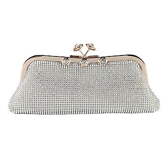 Soft Silver Rhinestones Women Evening Bags Diamonds Party Handbags Purse with Chain Shoulder Purse