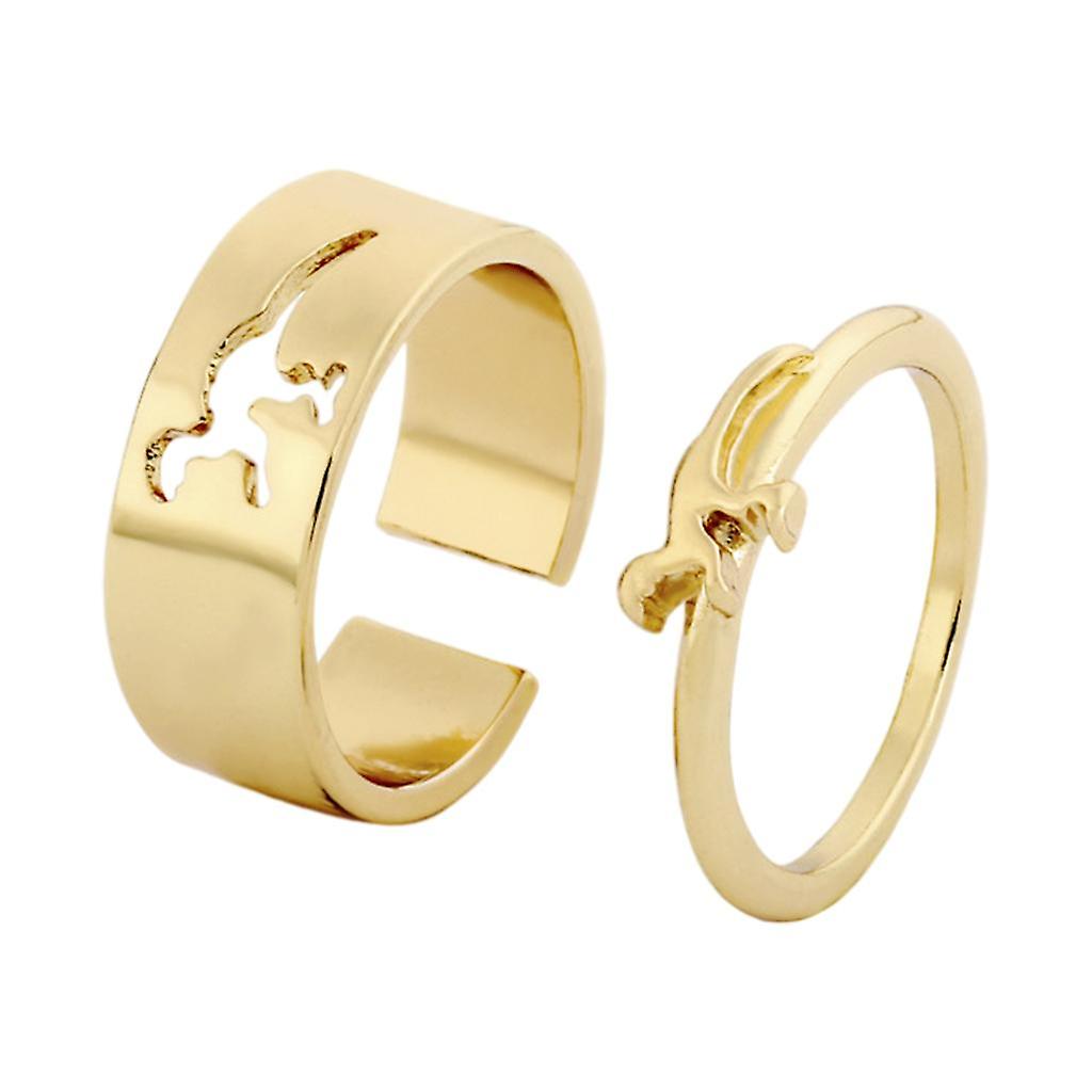 2x Adjustable Open Ring Dinosaur Simple Charm for Party Teens Couple gold