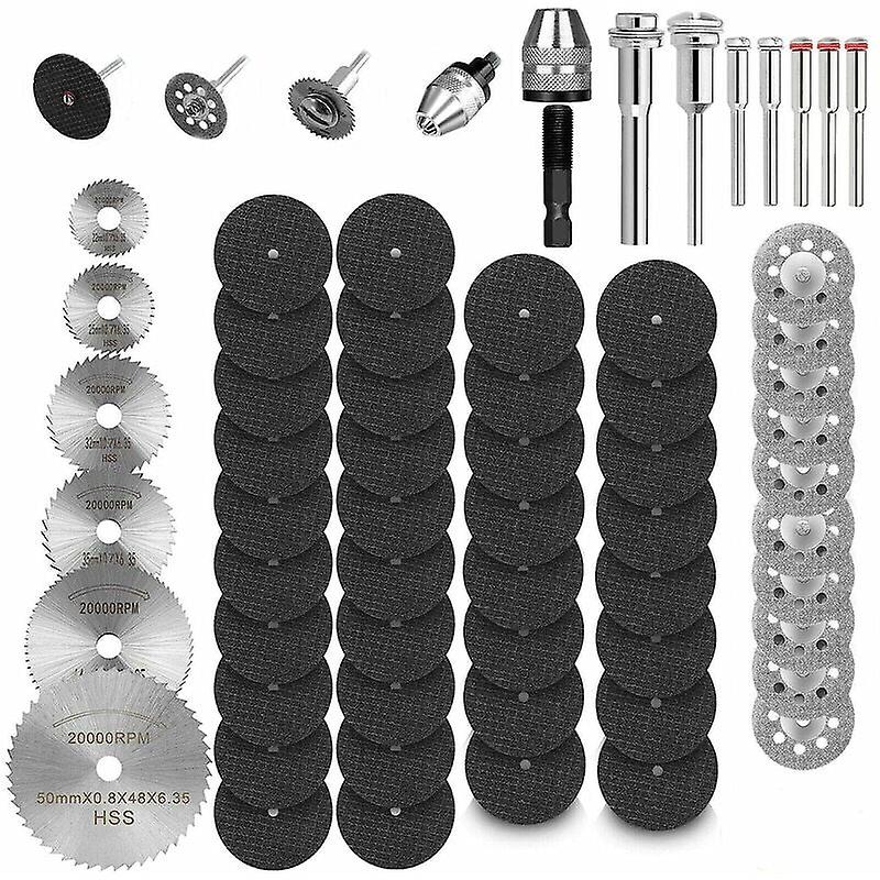 Set of 60 Cutting Wheel Discs with 7 Mandrels, Mini Rotary Tool Set with HSS Circular Saw Blades, Diamond Cutting Discs, Resin Metal Cutting Wheels