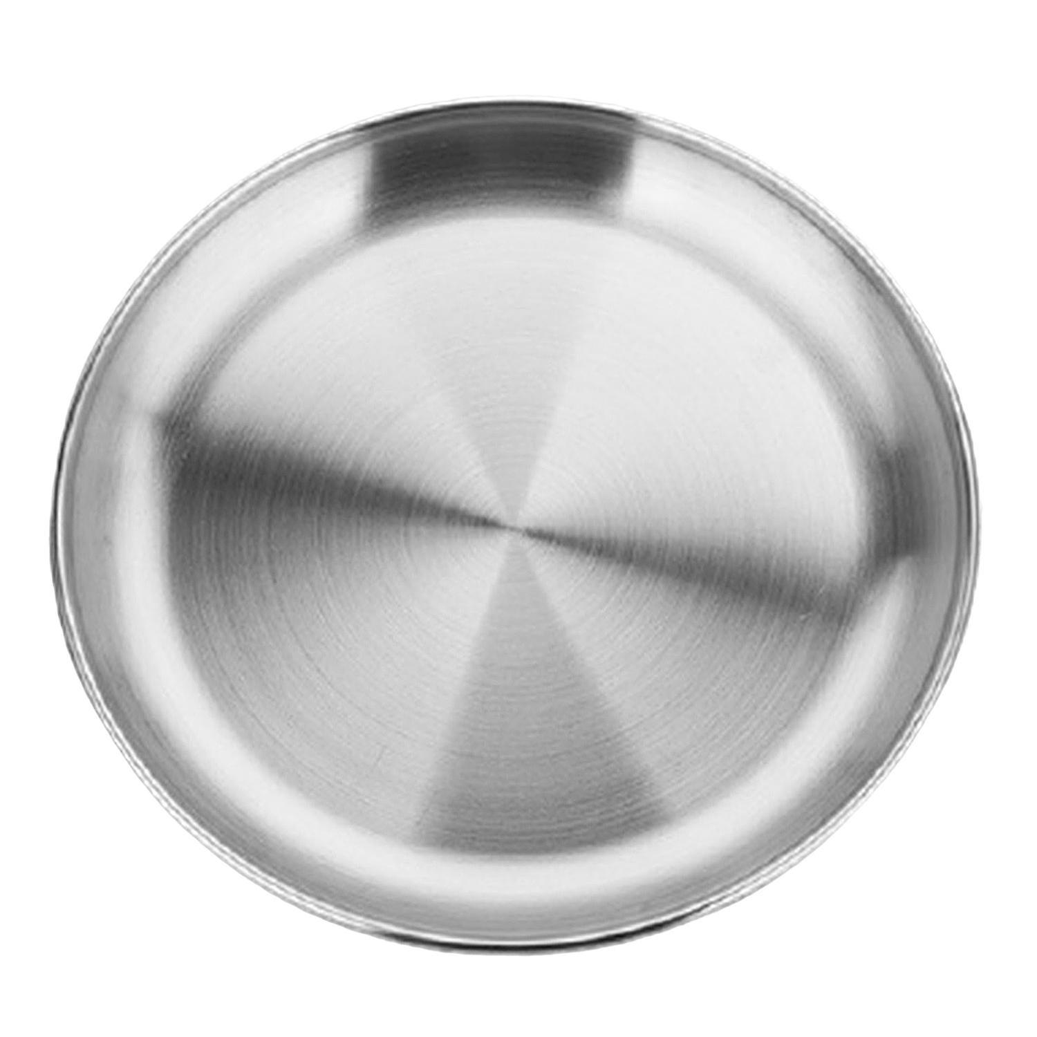 ZHOUBA Stainless Steel Round Thickened Dessert Single-layer Plate BBQ Tableware Dish