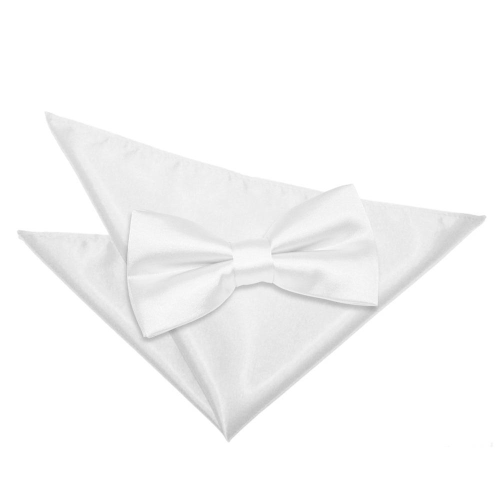 White Plain Satin Bow Tie and Pocket Square Set