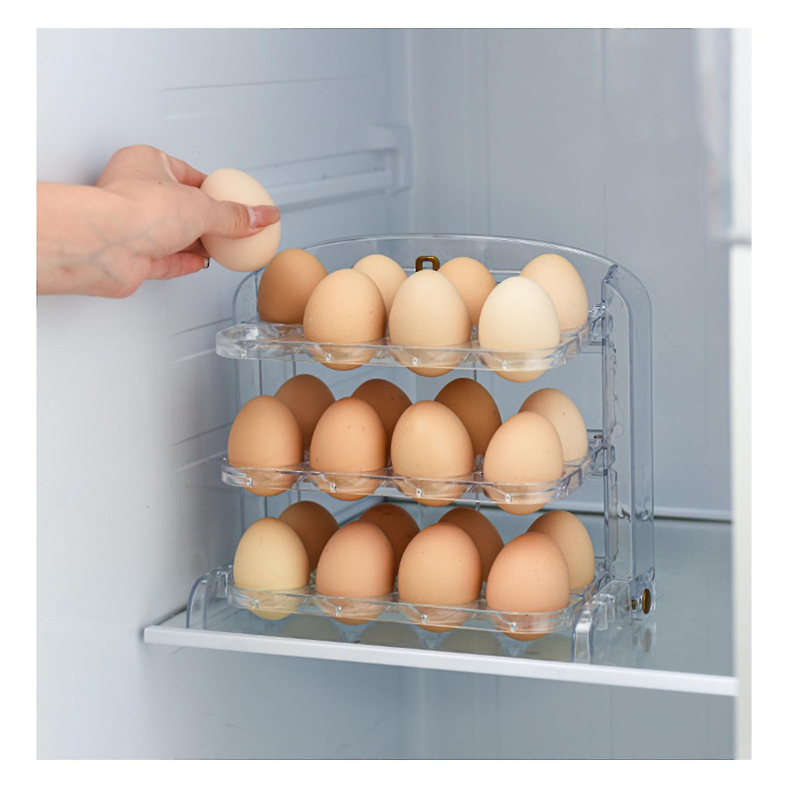 Foldable Egg Storage Container Simple 3 Layers Egg Protection Plastic Egg Tray Container Organizer for Home Kitchen Transparent White 