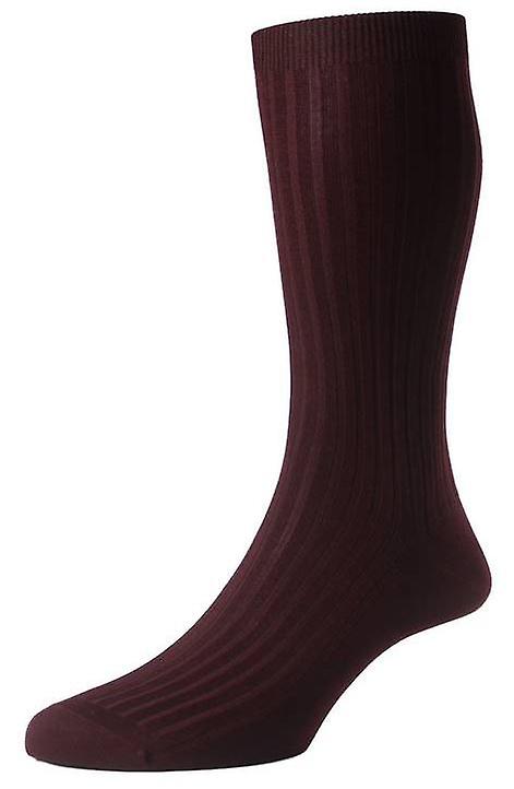 Pantherella Danvers Rib Cotton Lisle Socks - Burgundy
