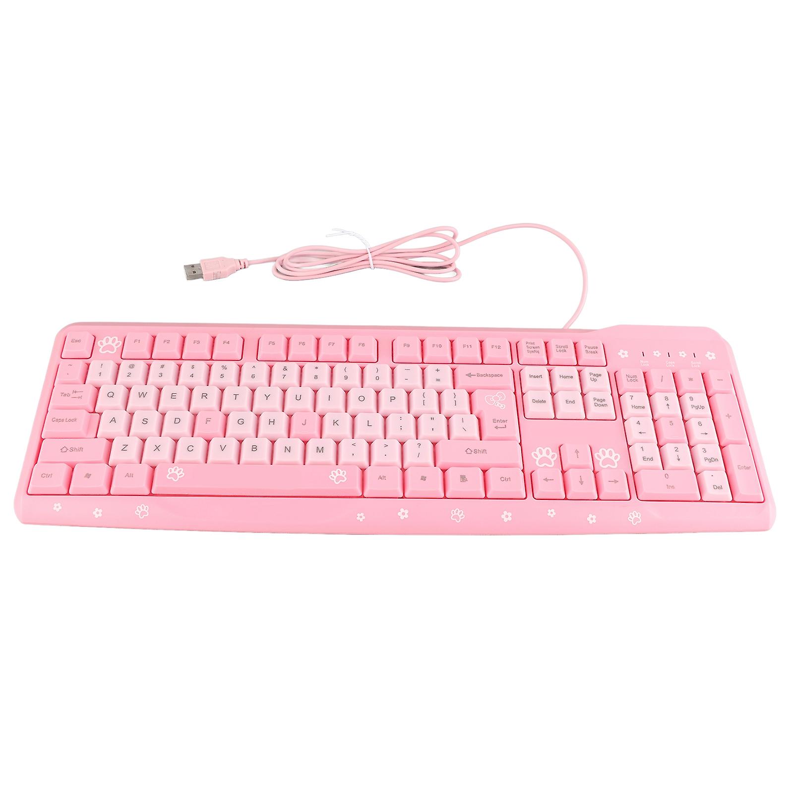 Cute Design Ultra-Thin Wired USB Keyboard for Laptop Desktop Home Universal (Pink)