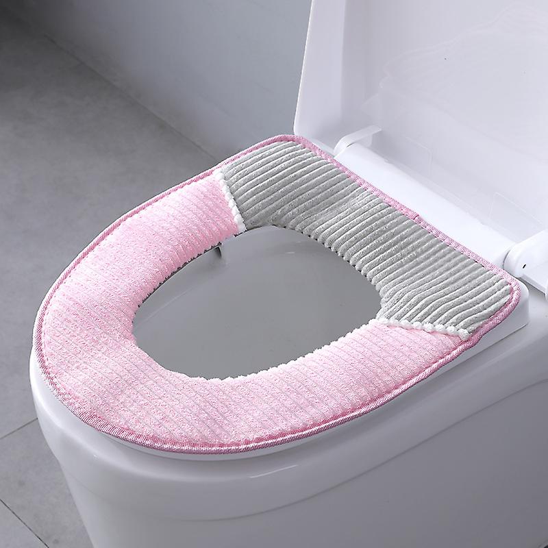 Sticky Toilet Seat with Buckle Waterproof Warm Thickened Winter Corduroy Stripes Cover Bathroom Supplies