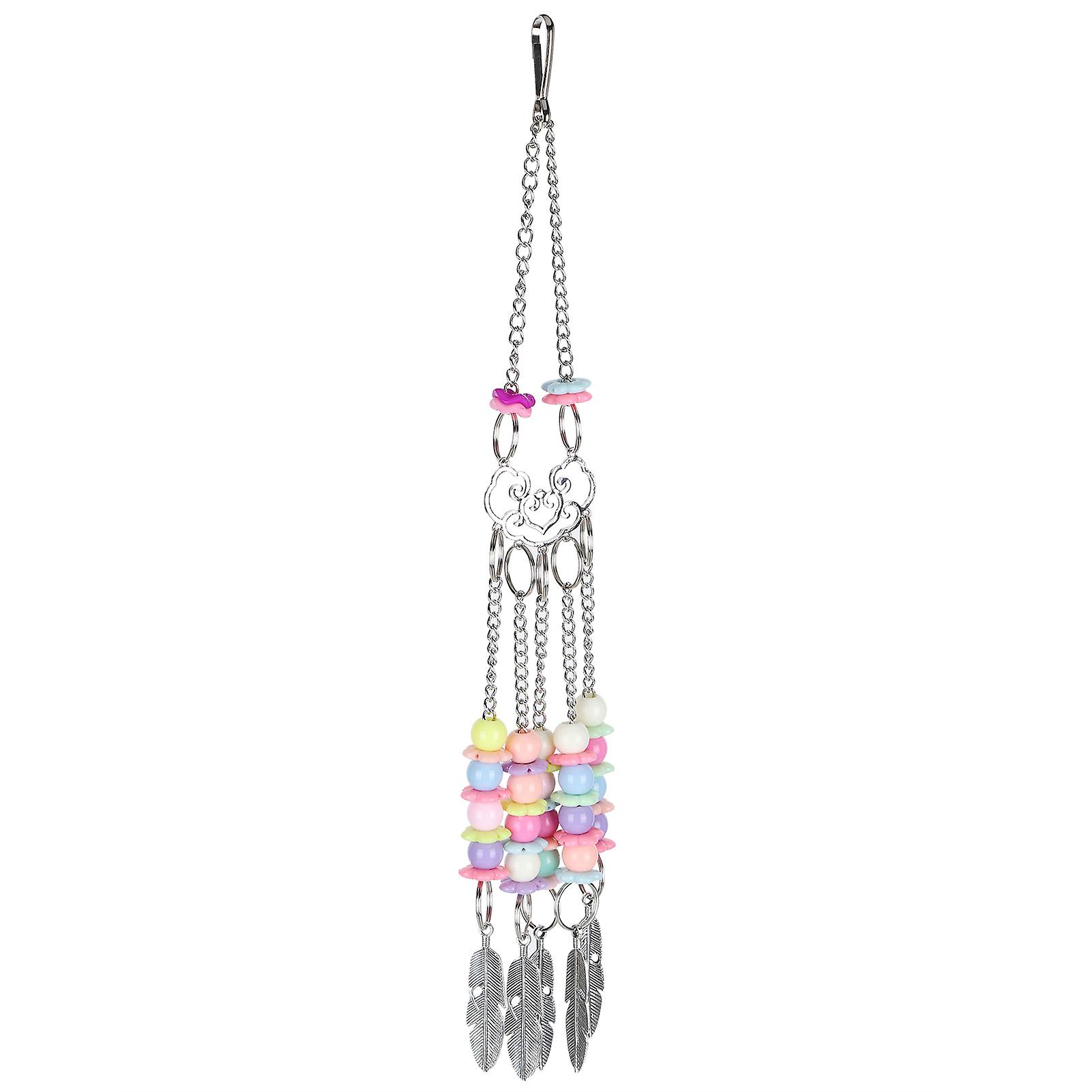 Mixed Color Acrylic Metal Bird Cage Toys Parrot Hanging Biting Chewing with Feather String